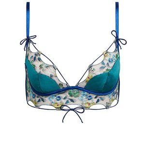 For Love And Lemons Wrap Ikat Embroidered Bralette Jade XL NEW
